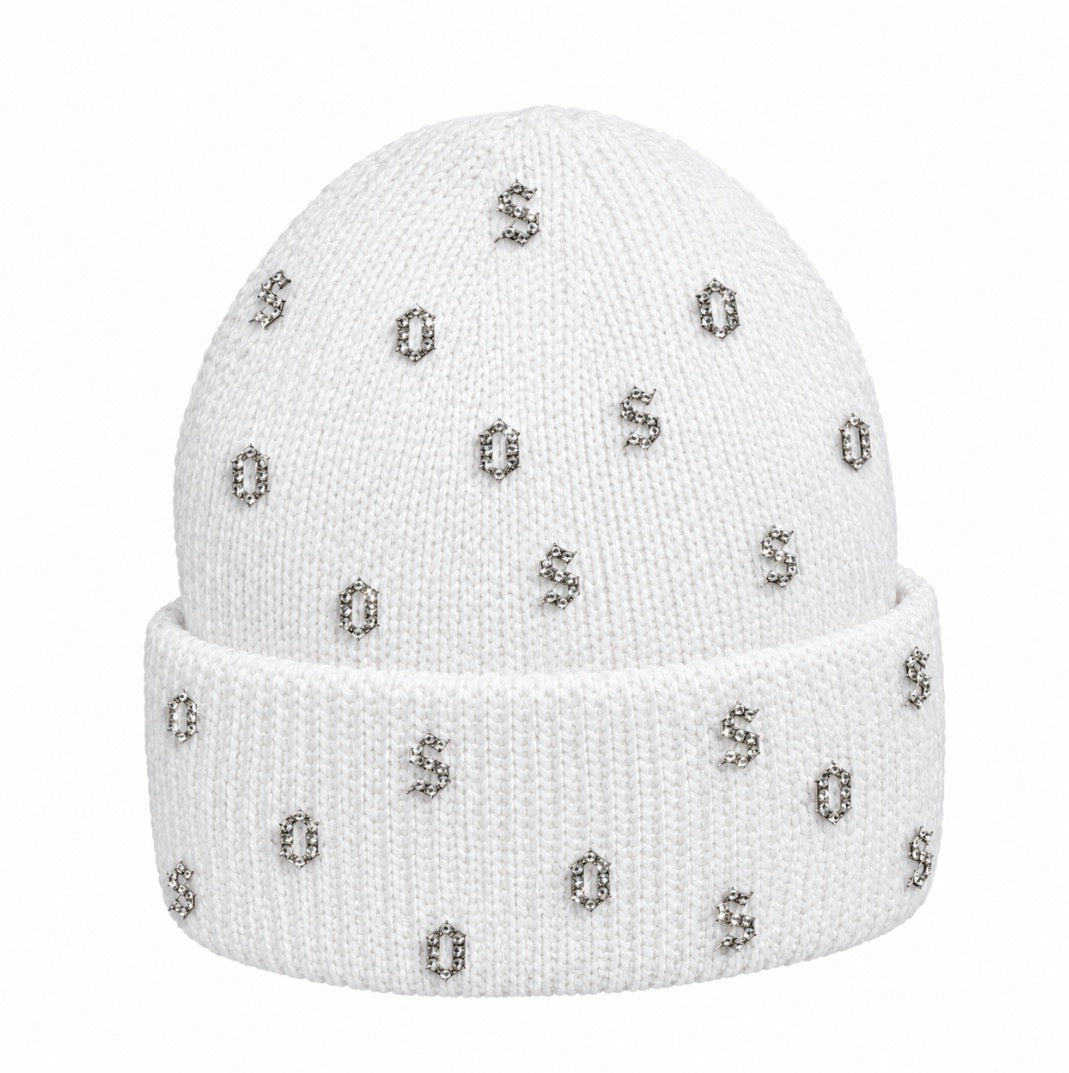 SO' Rhinestone Gothic Letter Beanie