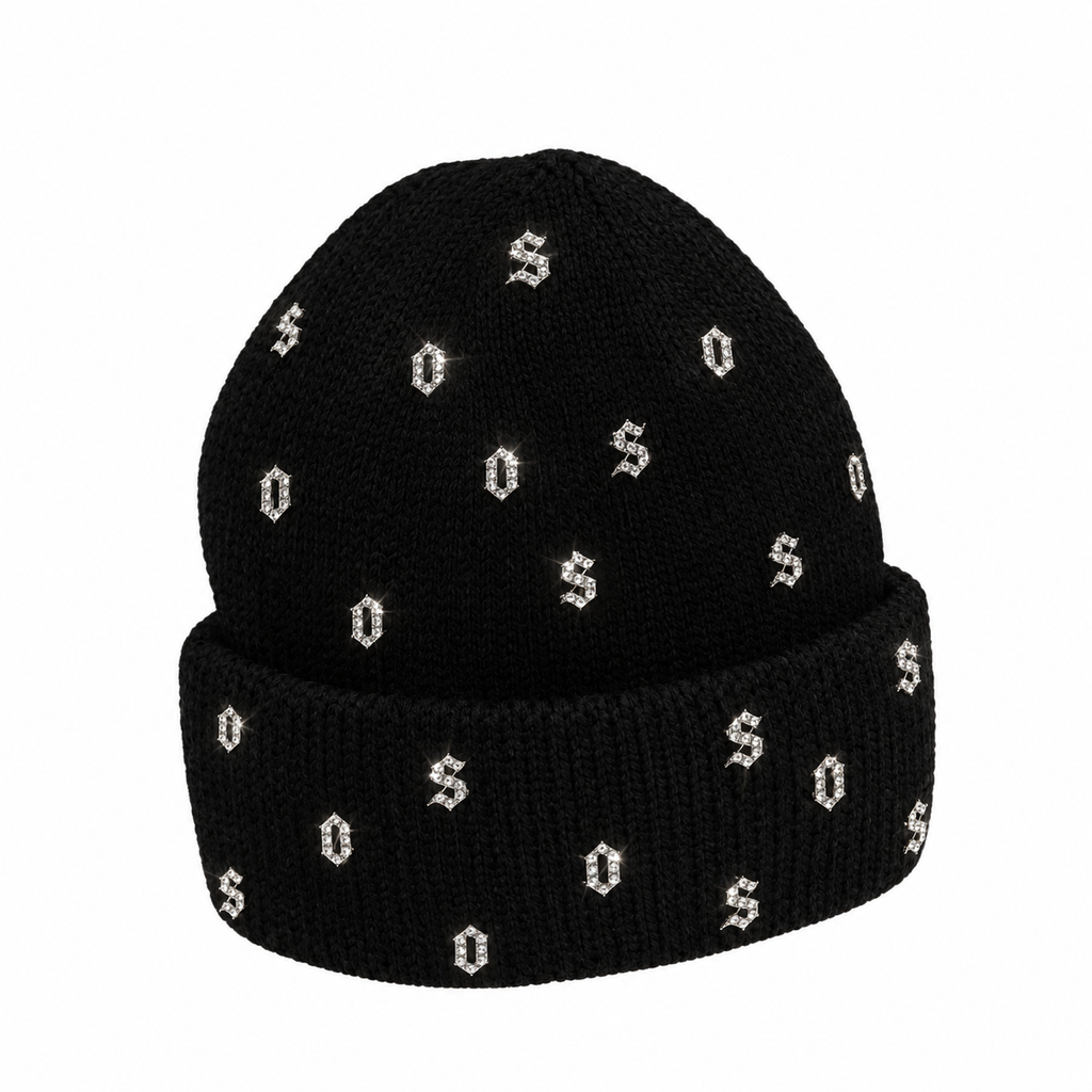 SO' Rhinestone Gothic Letter Beanie